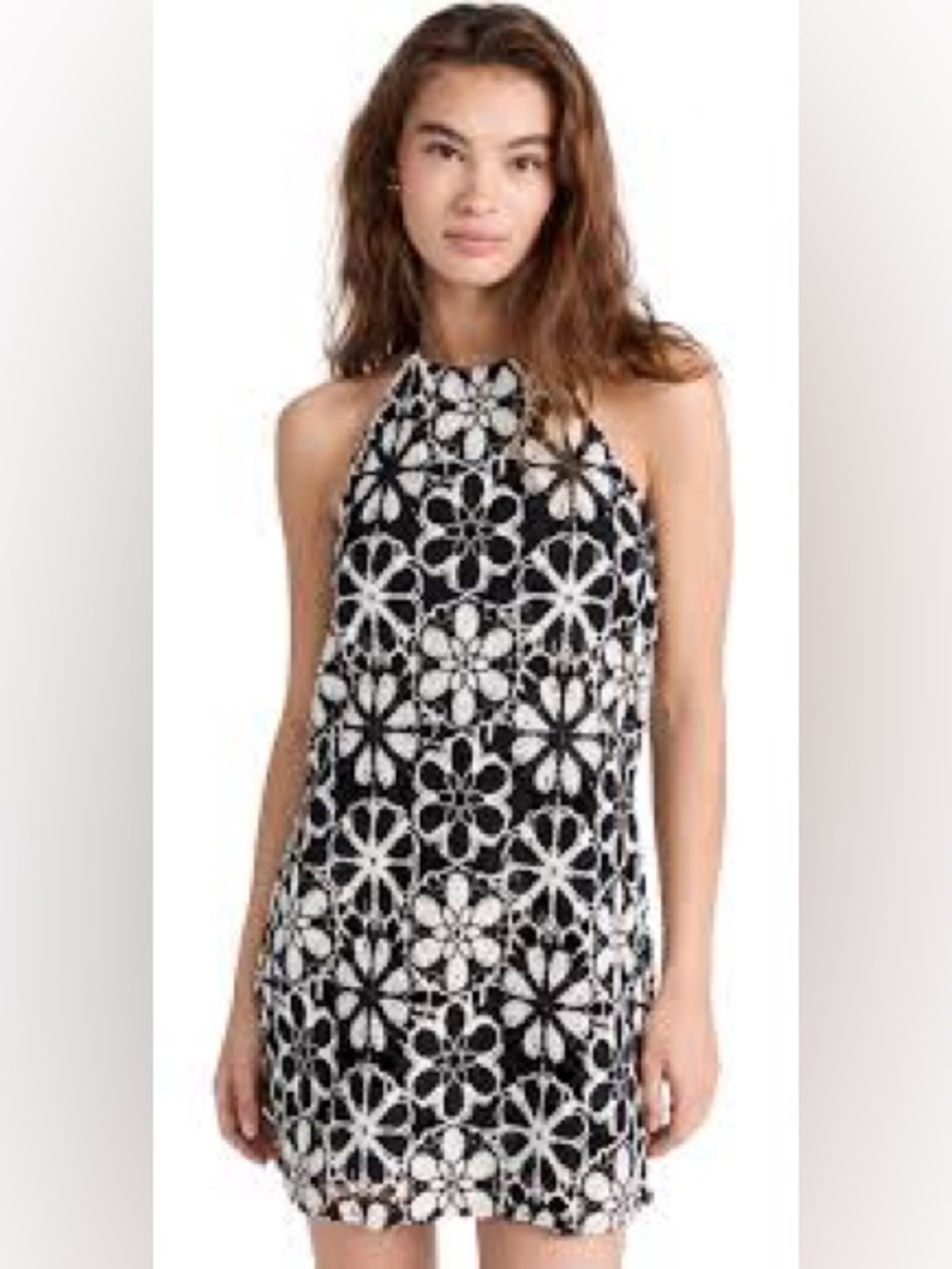 Ramy Brook Black & White Floral Halter Mini Dress